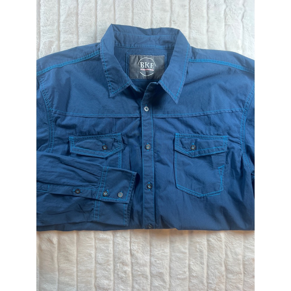 BKE Tailored Fit XXL Button‎ Down Shirt Long Sleeve Blue Stitch Western